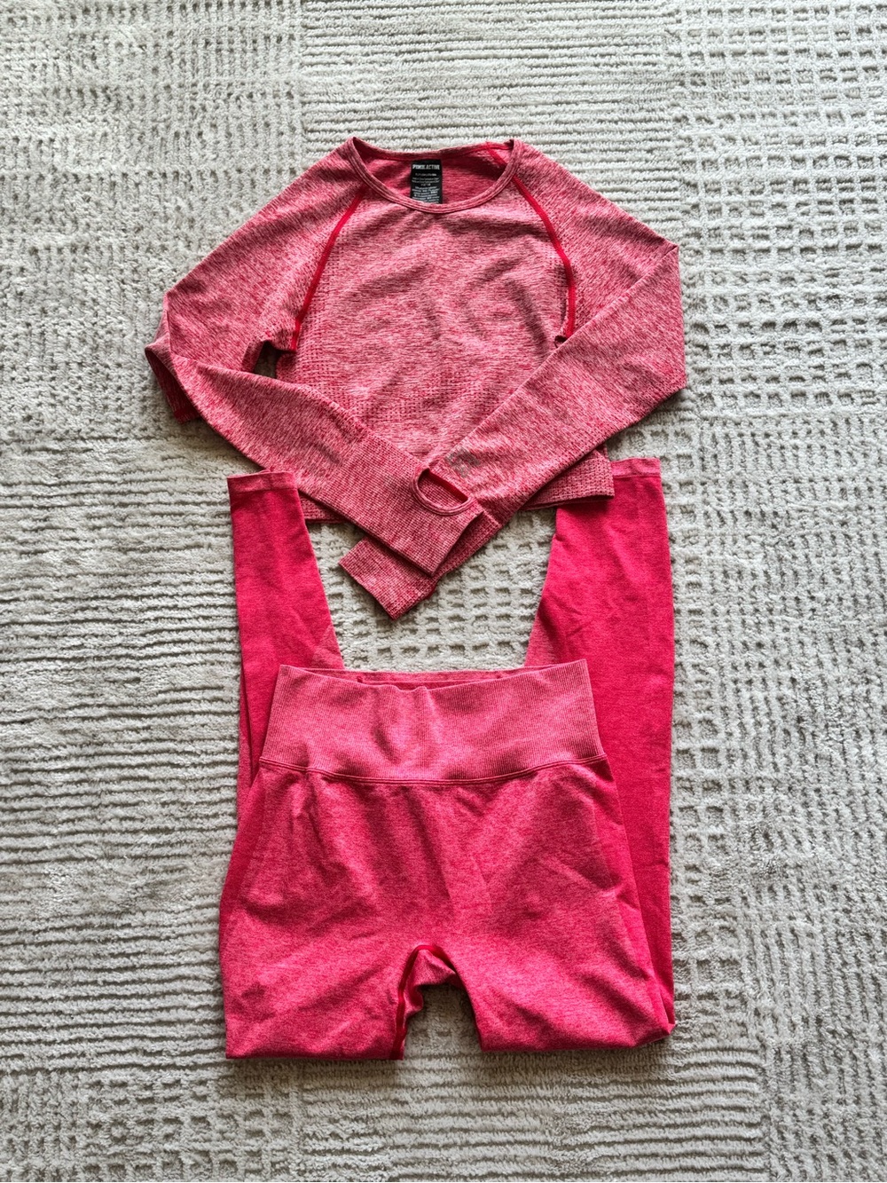 Hot Pink Seamless Long-Sleeve Crop Top & Leggings Set